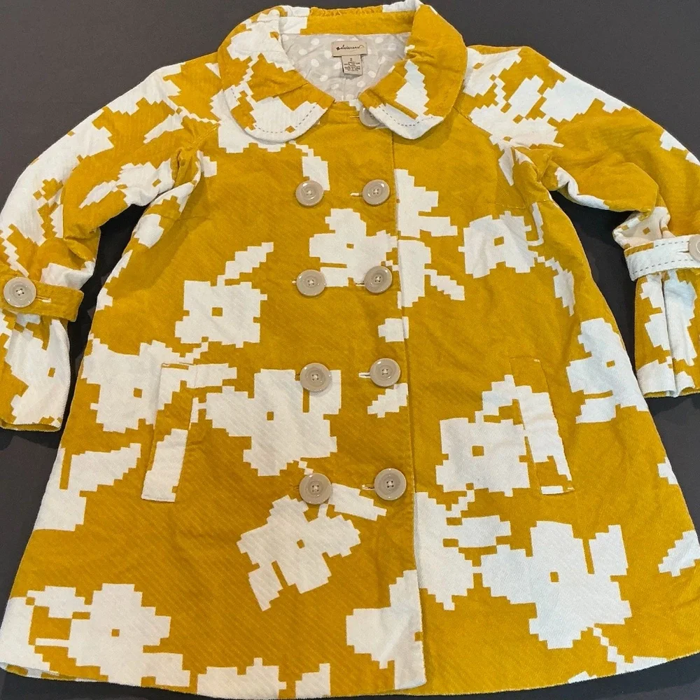 Elevenses Mustard Yellow Floral Pea Coat Size 2 - Picture 2 of 9